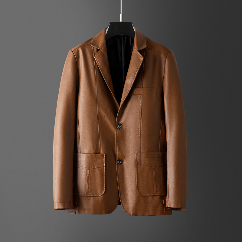 Κομψό δερμάτινο ανδρικό μπλέιζερ