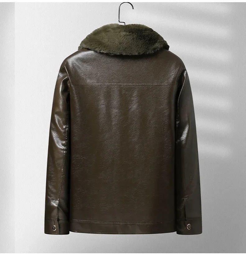 Δερμάτινο μπουφάν από παχύ στρώμα fleece