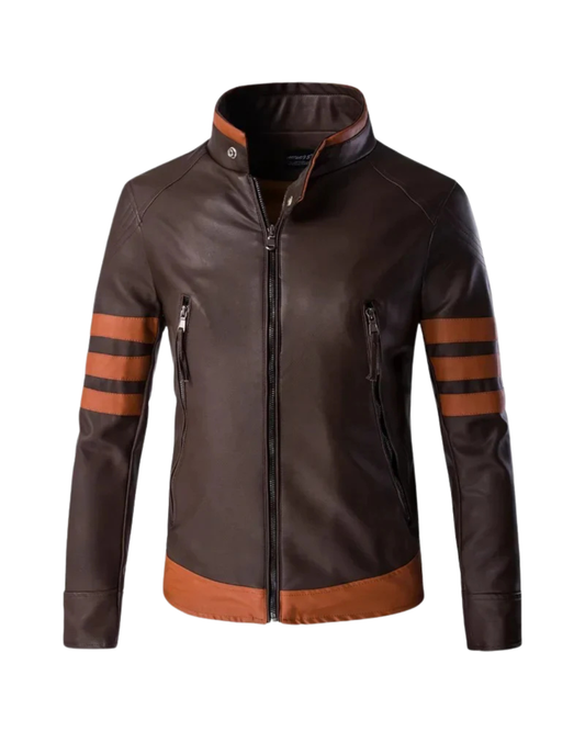 Κομψό δερμάτινο σακάκι με ρίγες